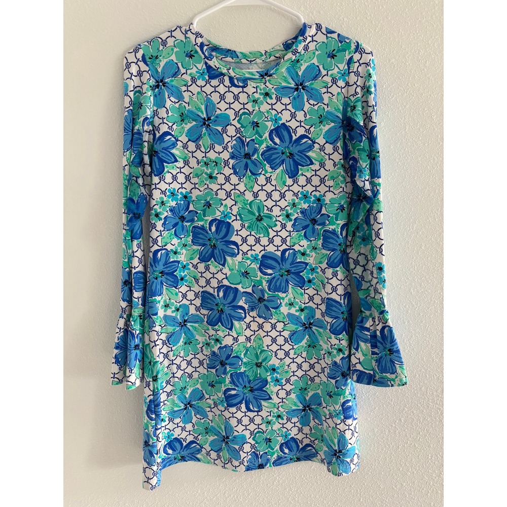 Ibkul Tillie Dress Small‎ Blue White Long Sleeve Mesh Stretch Golf Tennis UPF